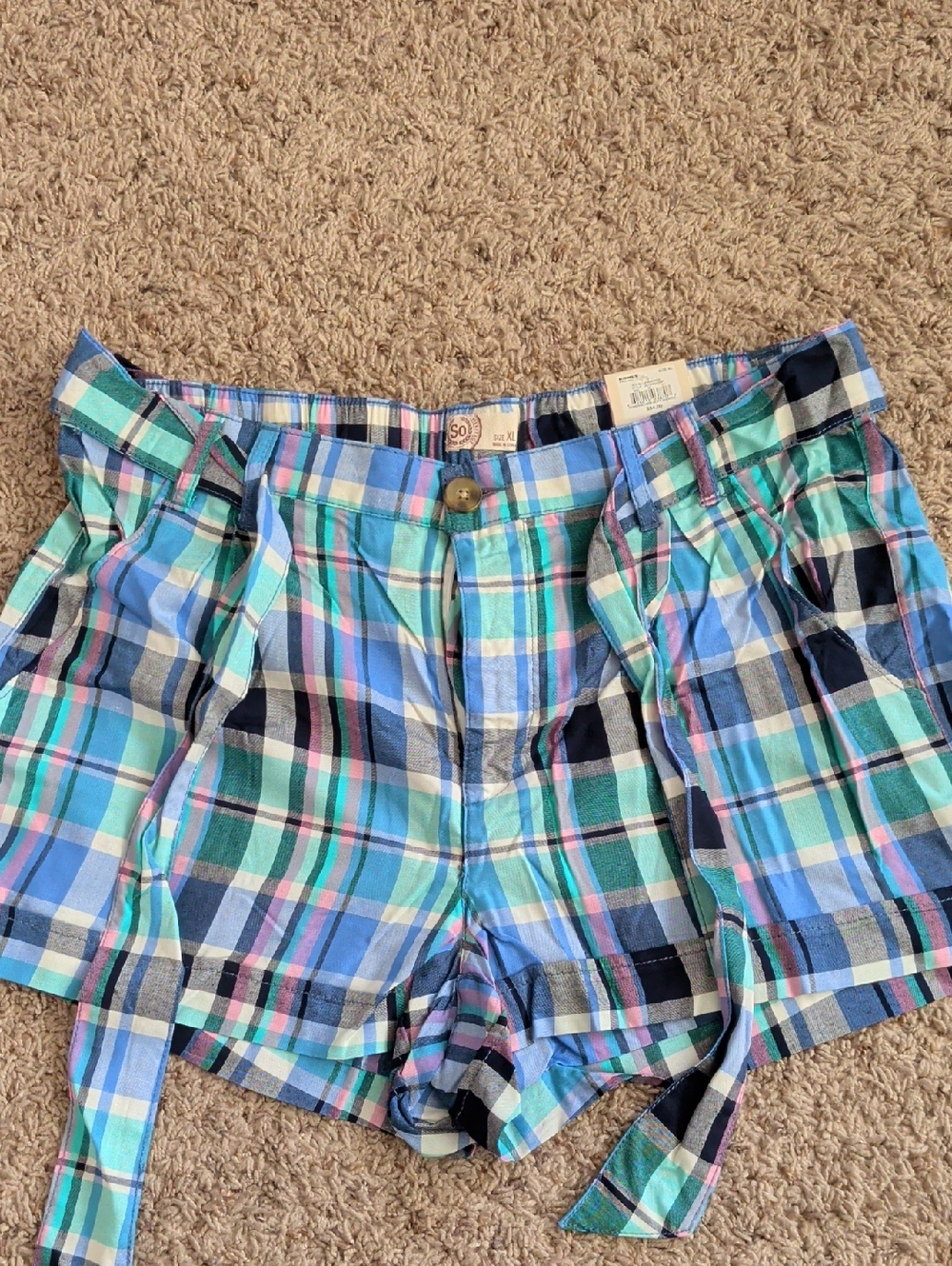 Sonoma Plaid High-Waist Tie Shorts - Blue, Green & Pink